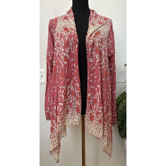 Zadig & Voltaire Sweaters - Zadig & Voltaire Drape Cardigan Red Animal Print Linen Blend Open Front Sz U (S)